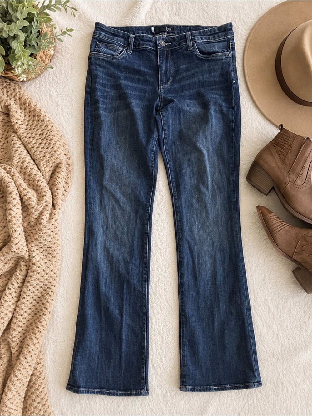 KUT from the Kloth Bootcut Jeans Blue Denim Cotton Blend Button Zipper